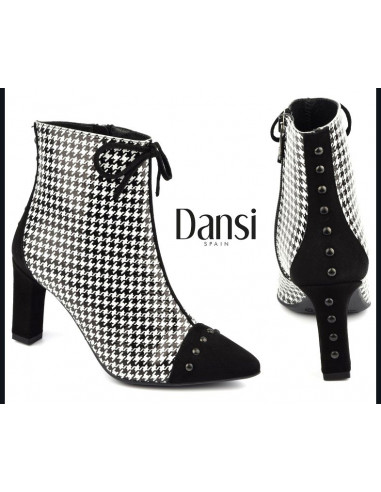 Ankle boots, pointed toe, houndstooth, woman small sizes, 2062, Dansi Calzados