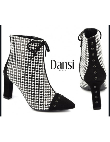 Ankle boots, pointed toe, houndstooth, woman small sizes, 2062, Dansi Calzados