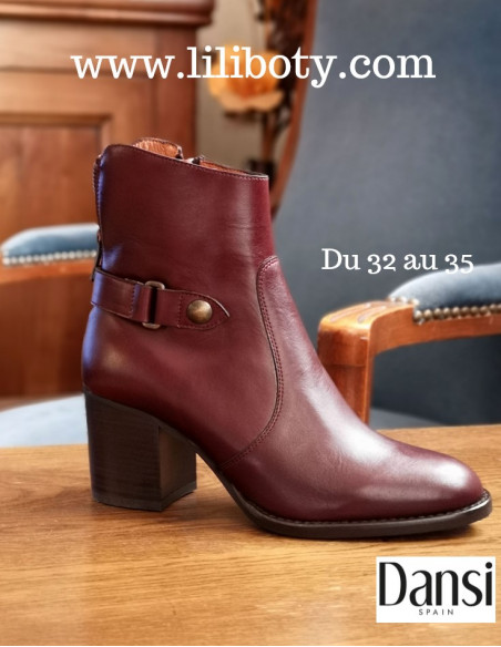 Dark burgundy smooth leather ankle boots, 1862, woman small sizes, Dansi Spain calzados