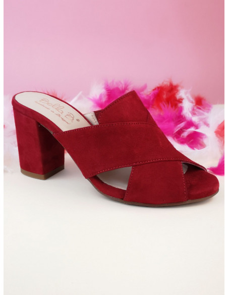 Red suede mules, woman with small feet, Blur, Bella B