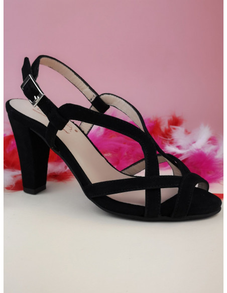 Sandalias elegantes, ante negro, Vapy, Bella B, tallas pequeñas para mujer