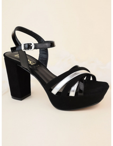 Platform sandals, black suede, 2464, Dansi, women small sizes