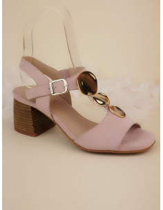 Sandalias de tacón cuadrado, ante rosa polvo, 2441, Dansi, tallas pequeñas para mujer, zapatos