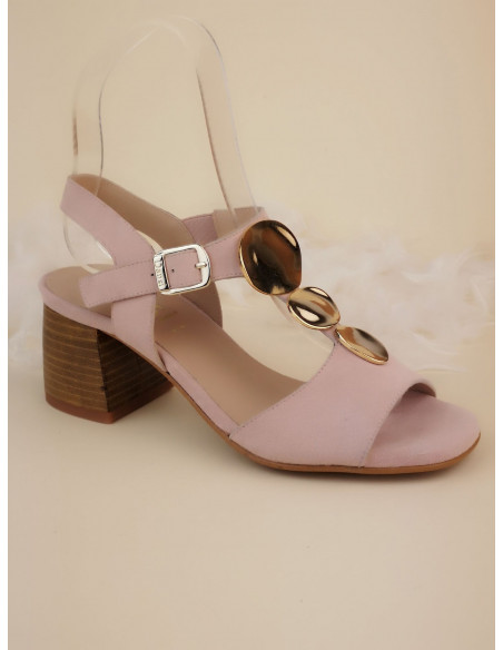 Square heel sandals, powder pink suede, 2441, Dansi, women small sizes, shoes