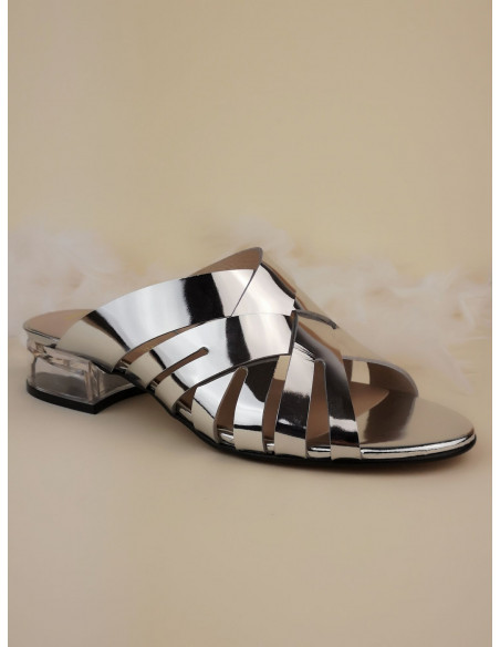 Transparent heel mules, silver leather, 2342, Dansi, small shoe size