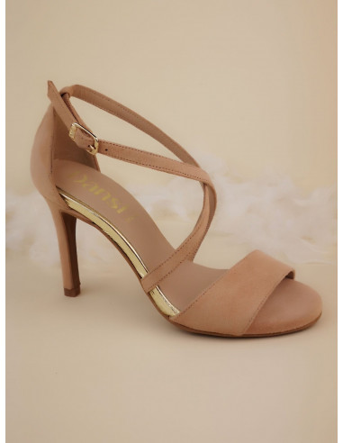 Evening sandals, nude suede, 2625, Dansi, woman with small feet