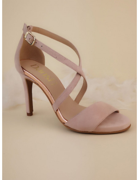 Evening sandals, powder pink suede, 2625, dance, shoe small size