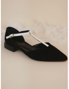 Pointed toe ballerinas, black suede, woman with small feet, 2285, Dansi