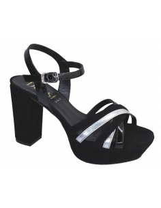 Sandales plateforme, daim noir, 2464, Dansi, femme petites tailles, vue avant