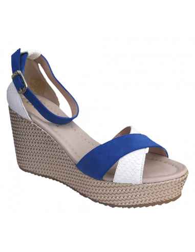 Sandales compensées, bleu et blanc, 2542, Dansi, femme petits pieds, vue avant