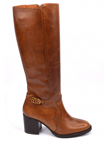 Bottes Cuir Lisse Marron Clair Talon 6 cm 3163 Dansi