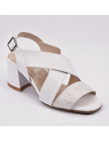 Sandali in pelle liscia bianca e argento, scarpa da donna misura piccola