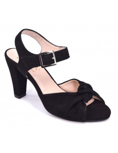 Sandali con tacco, camoscio nero, Varain, scarpe piccole da donna