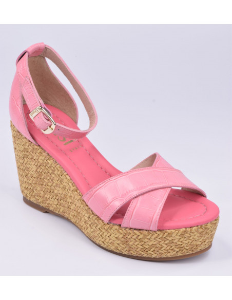 Sandales compensées cuir croco rose, 3722, dansi, femme petite pointure