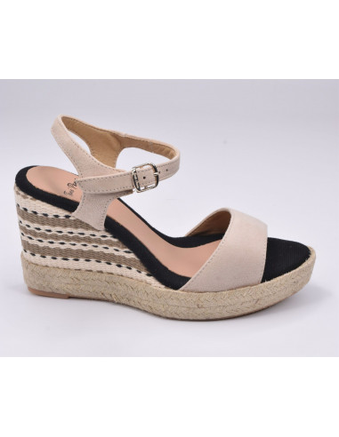Sandali con zeppa, Camoscio Beige, Alexia, Toni Pons