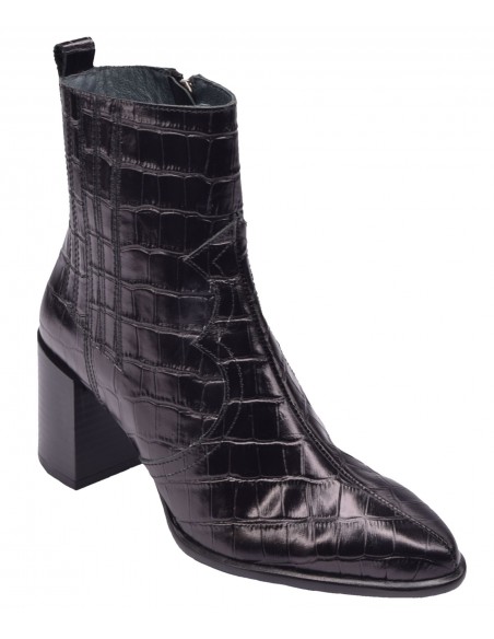 scarpa, stivaletti, donna con taglie piccole, coccodrillo, nero, vista diagonale