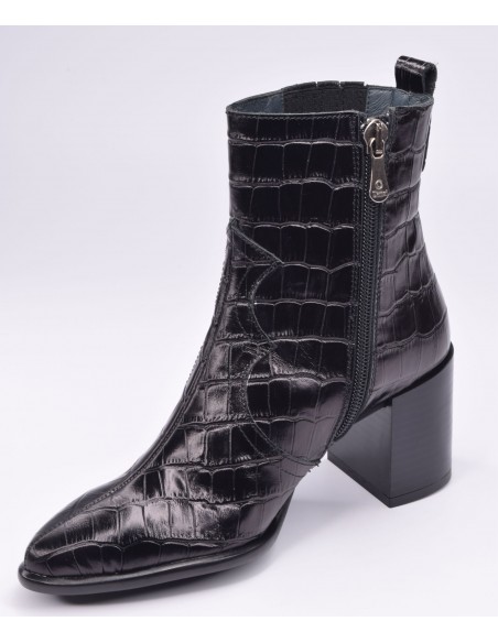 chaussure, bottines, femme petites pointures, croco, noir, vue diagonale côté intérieur