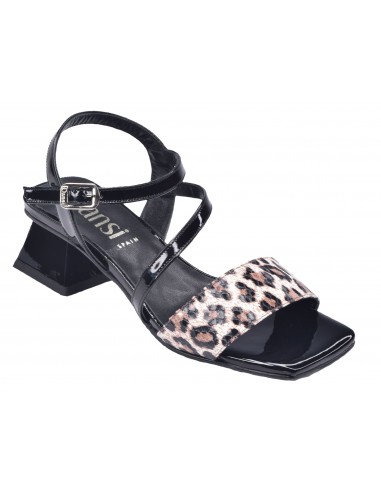 sandales cuir léopard et verni noir, 4440, Dansi, chaussure femme petite pointure