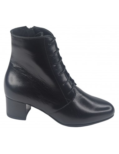 Bottines Lacets Cuir Lisse Noir ,Yoka, Bella B, Femme Petite Pointure, Vu Profil