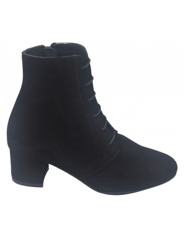 Bottines Lacets Cuir Suédine Noir ,Yoka, Bella B, Femme Petite Pointure, Vu Profil