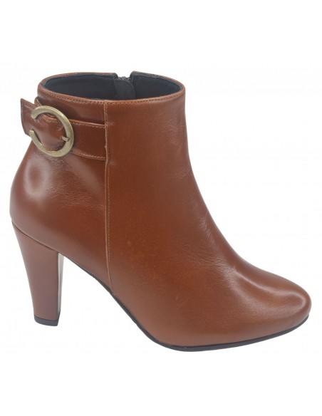 Bottines Cuir Lisse Cognac ,Varas, Bella B, Femme Petite Pointure, Vu Profil