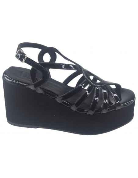 Sandales compensées Dansi 7554 cuir verni noir - petites pointures femme