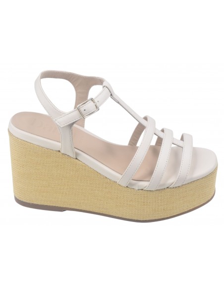 Sandales compensées Dansi 7551L, cuir beige et doré - petite pointure femme