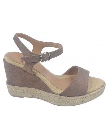 Sandales compensées, Cuir Suédine Taupe, Agnes-A, Toni Pons, petite pointure 33 34