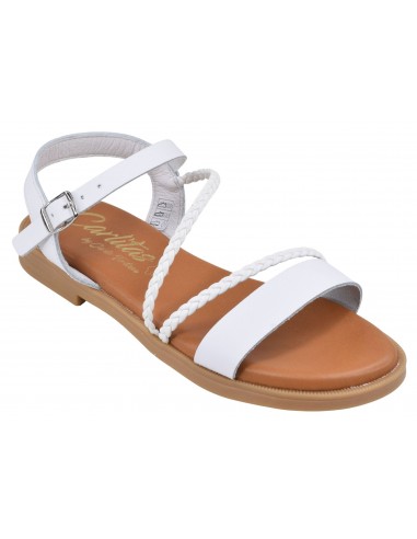 Sandales Plates Nu-Pieds, Cuir Lisse Blanc, 19741, Carlita, 32-35