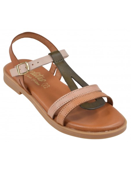 Sandales Plates Nu-Pieds, Cuir Tricolore, 17441, Carlita, femme petites pointures 32-35