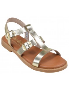 Sandales Plates Nu-Pieds, Cuir Lisse Or, 19616, Carlita, femme 32-35