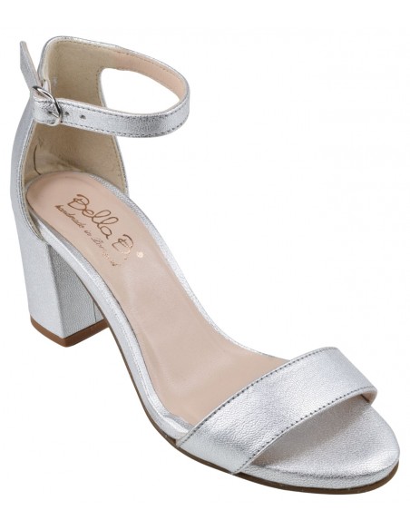 Sandales mariage cuir argent talon 7 cm – petites pointures femme 33 34