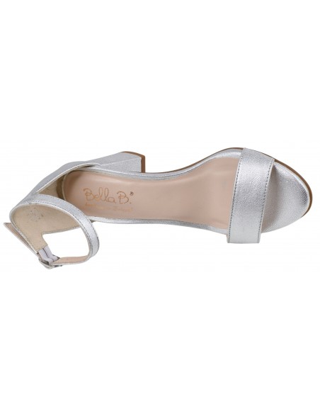Sandales cuir argent talon épais 7 cm – détail bride cheville