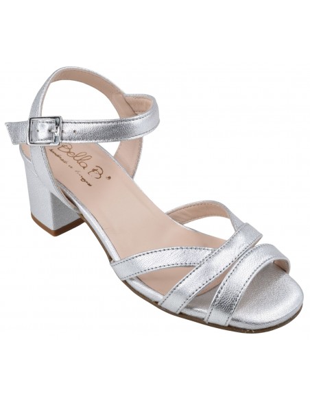Sandales cuir argent Asterias Bella B petites pointures 33 34 vue 3/4 avant