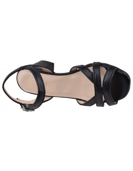 Sandales cuir noir Asterias vue dessus semelle intérieure cuir