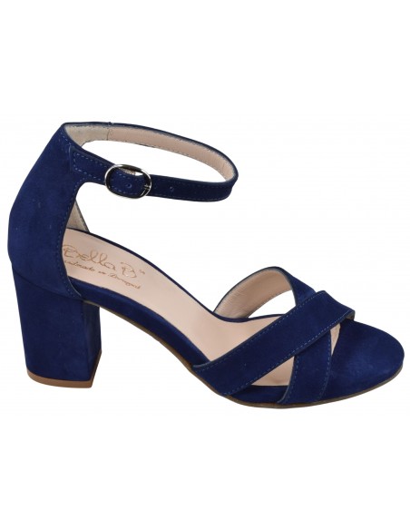 Sandales bleu marine daim talon large 7 cm Bella B vue profil petites pointures