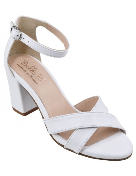 Sandales cuir lisse blanc Bless Bella B vue de trois quarts
