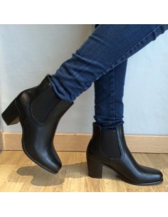 Botines negros de tacón bajo, zapatos de mujer baratos y modernos