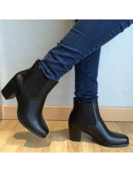 Botines negros de tacón bajo, zapatos de mujer baratos y modernos