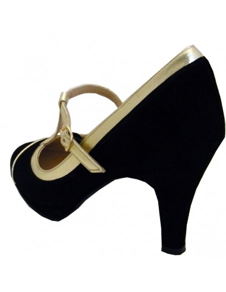 Souliers noirs et dorés yves de beaumond petites pointures femme chaussures