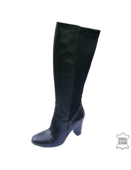 Black leather and licra boots with zipper