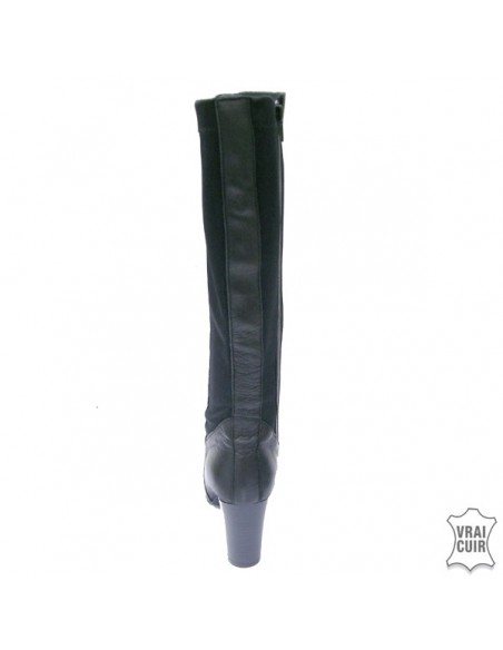 Black leather and licra boots with zipper