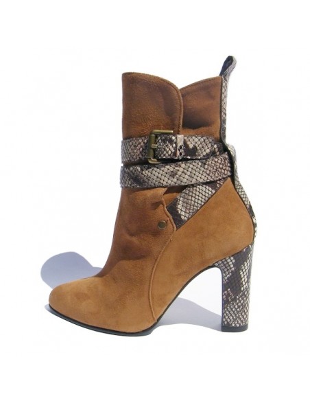 Light brown / snake Mi-415 leather ankle boots