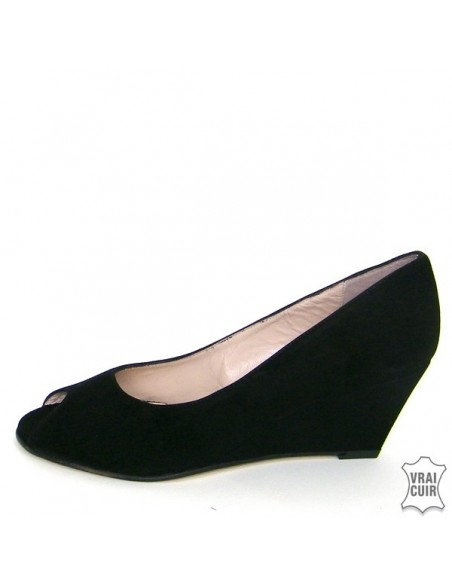Black wedge heeled sandals small size women yves de beaumond