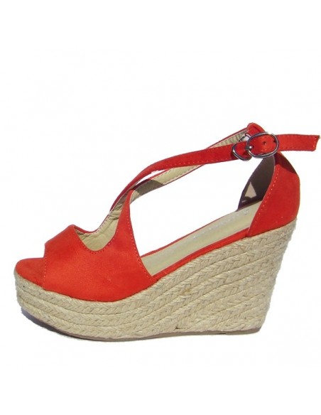 Orange espadrilles sandals in small sizes for women, wedges