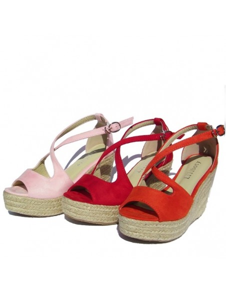 Orange espadrilles sandals in small sizes for women, wedges