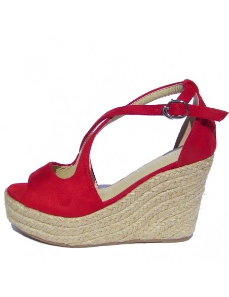 Sandales Mollys rouge, à talons compensés en petite pointure pour femme