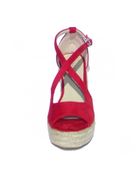 Sandales Mollys rouge, à talons compensés en petite pointure pour femme