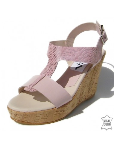 Powder pink wedge heeled sandals small size women leather