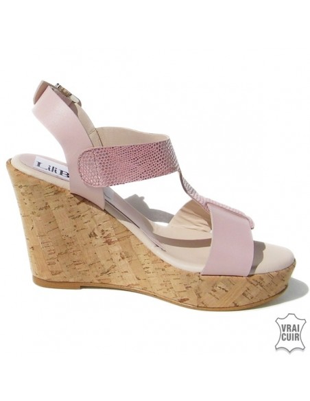 Powder pink wedge heeled sandals small size women leather